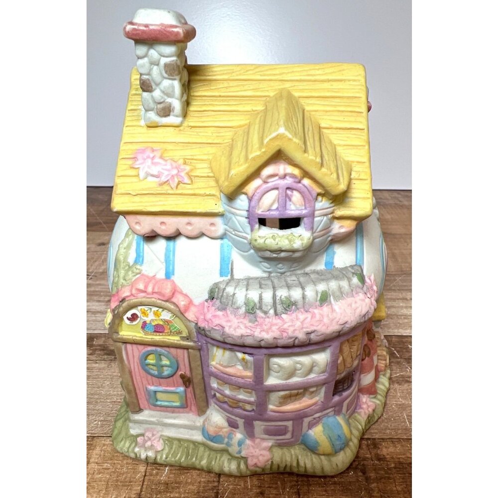 Vintage Easter Ceramic Egg Cottage Lighted With Cord Hand-Painted Floral Designs